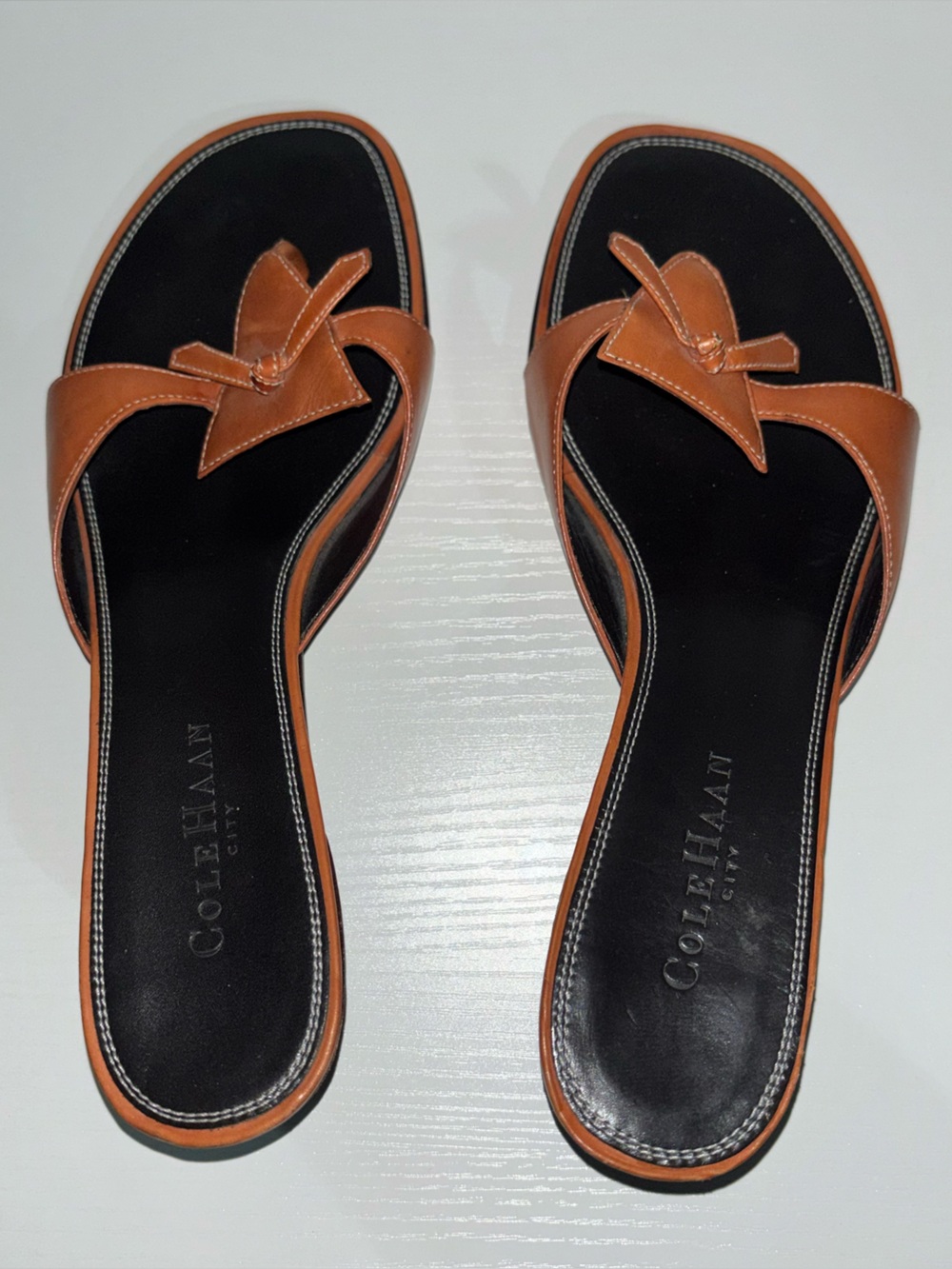 Cole Haan Tan Leather Bow-Accent Kitten Heels